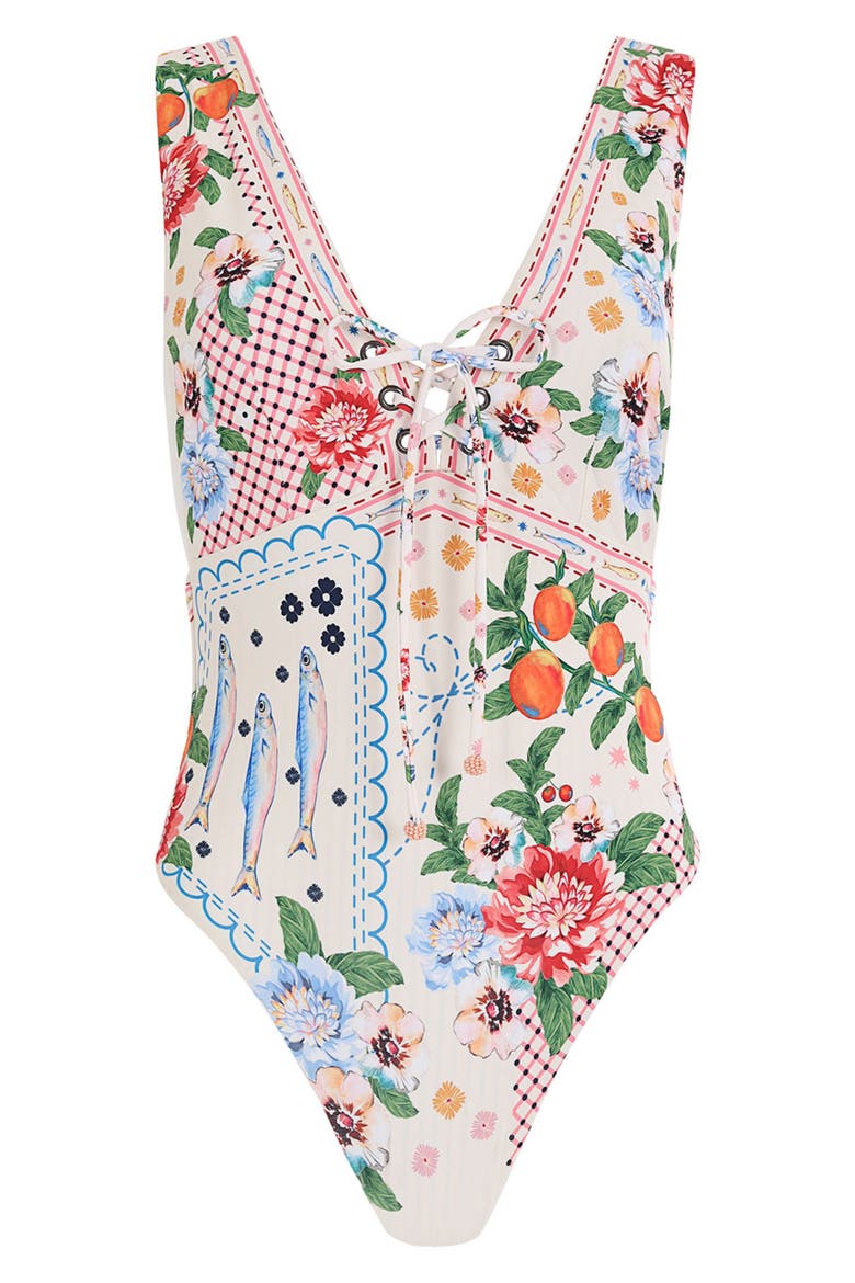 Priscila Basket Lace-Up One-Piece Swimsuit, Alternate, color, WHITE