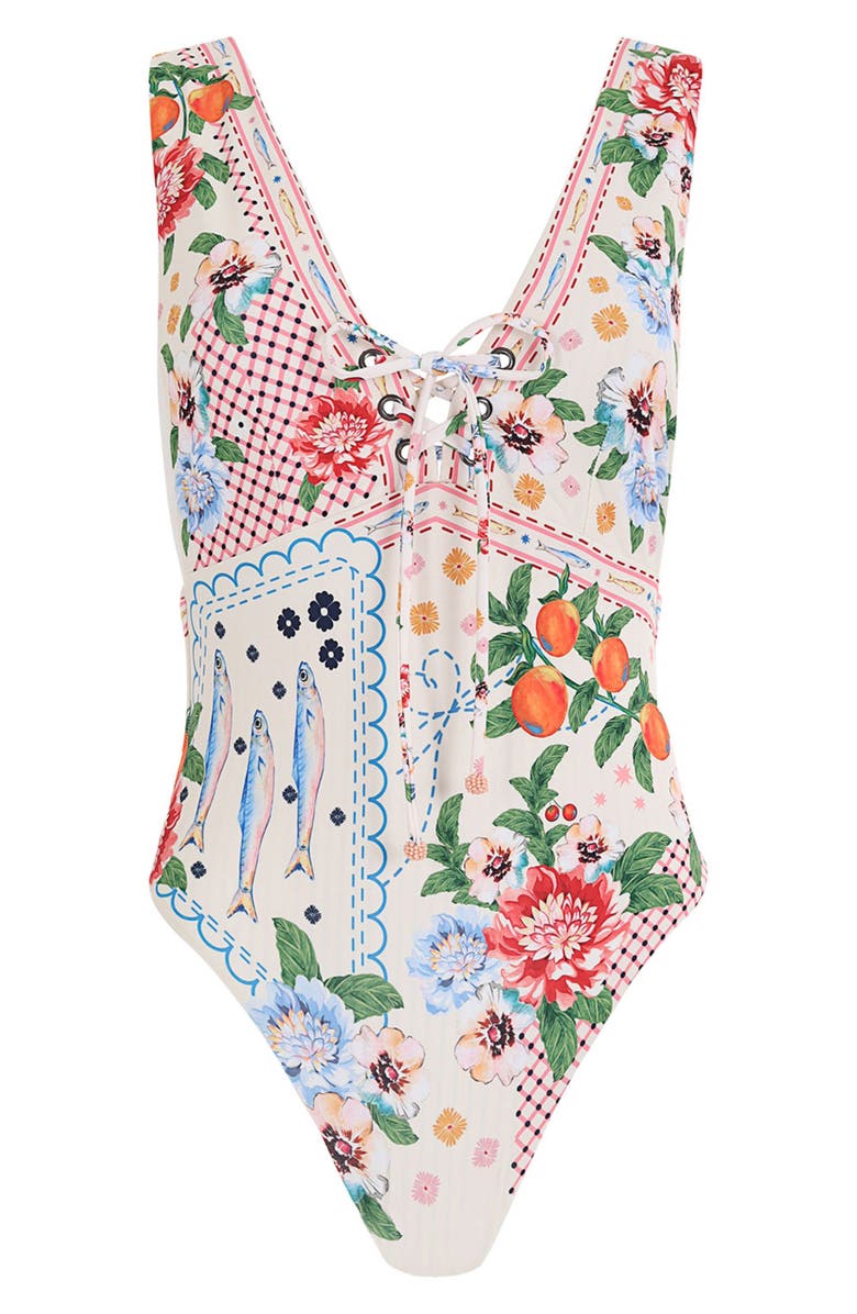 Agua Bendita Priscila Basket Lace-Up One-Piece Swimsuit, Alternate, color, White