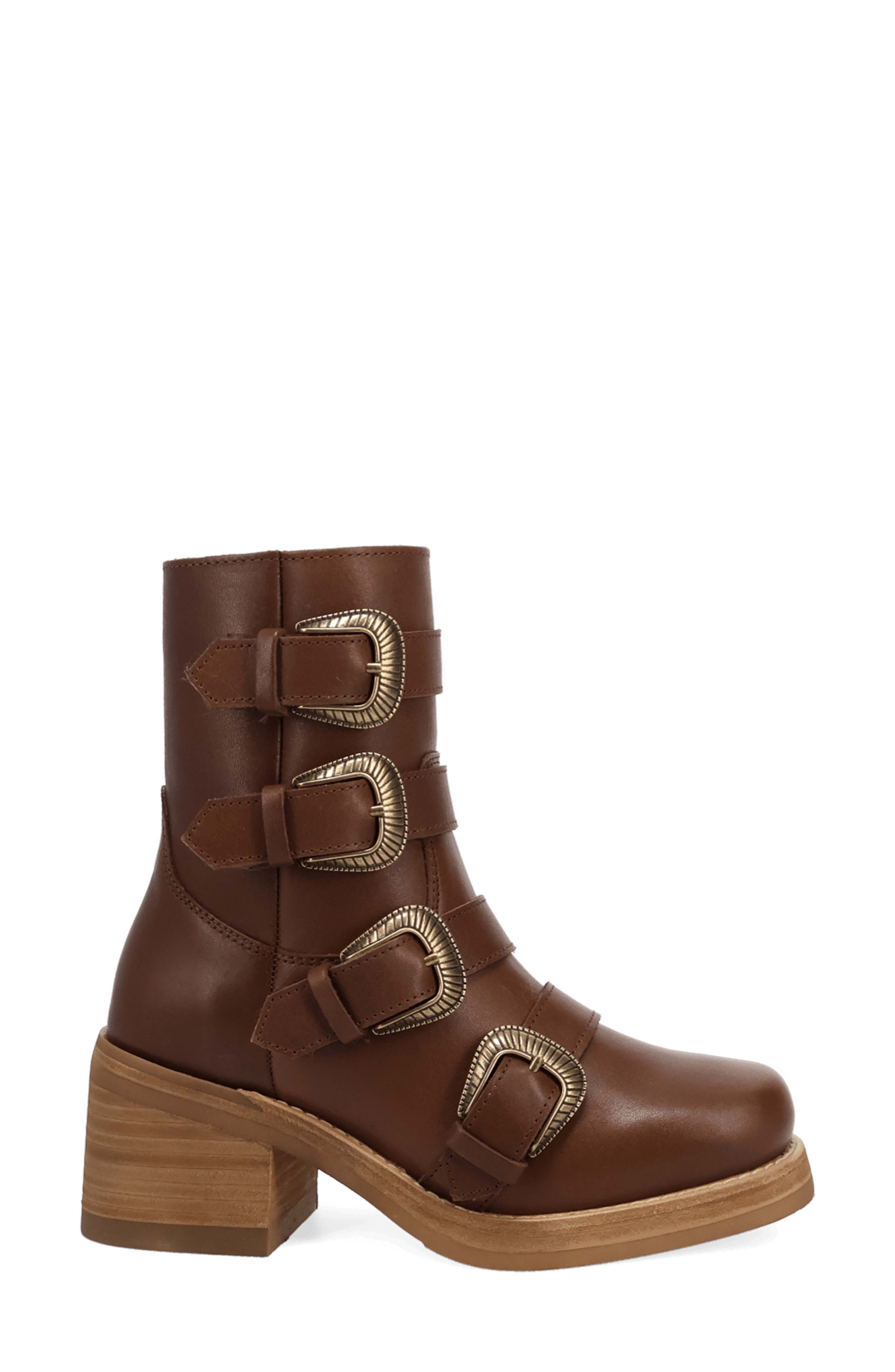 Topanga Buckle Strap Bootie, Alternate, color, BROWN