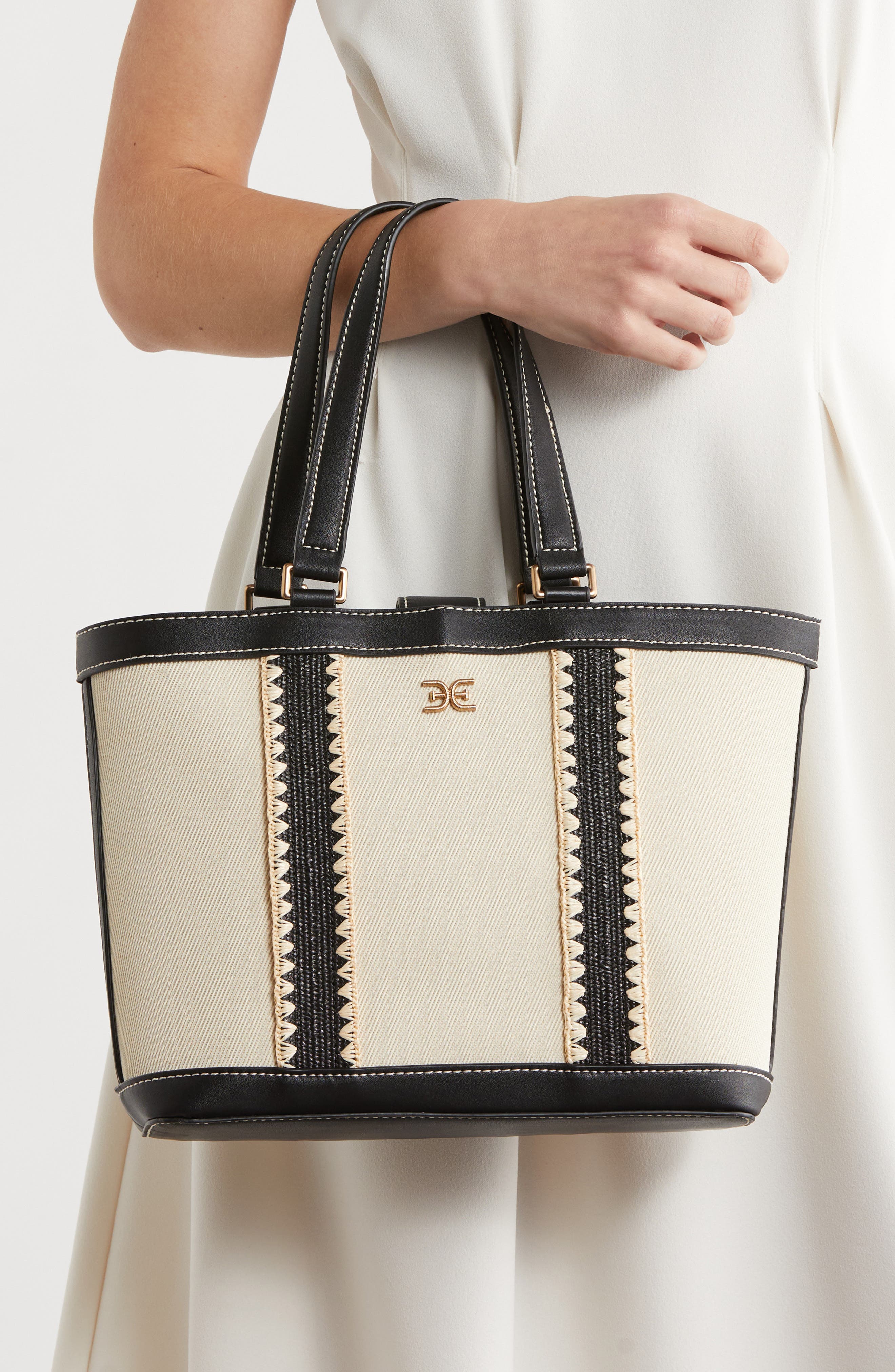 Sam Edelman Small Waylon Nautical Tote Bag, Alternate, color, Ivory/ Black