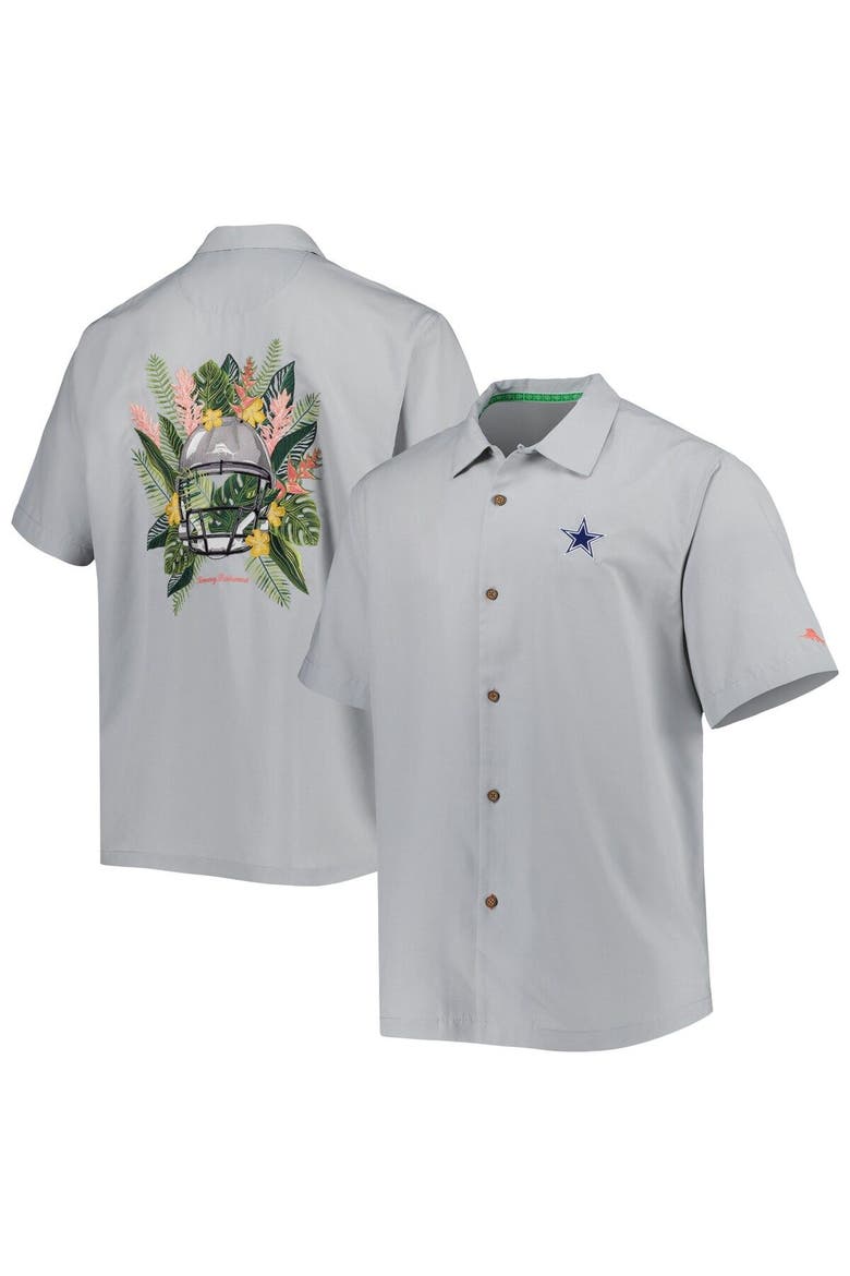 Men's Tommy Bahama Gray Dallas Cowboys Coconut Point Frondly Fan Camp IslandZone Button-Up Shirt, Alternate, color, Gray