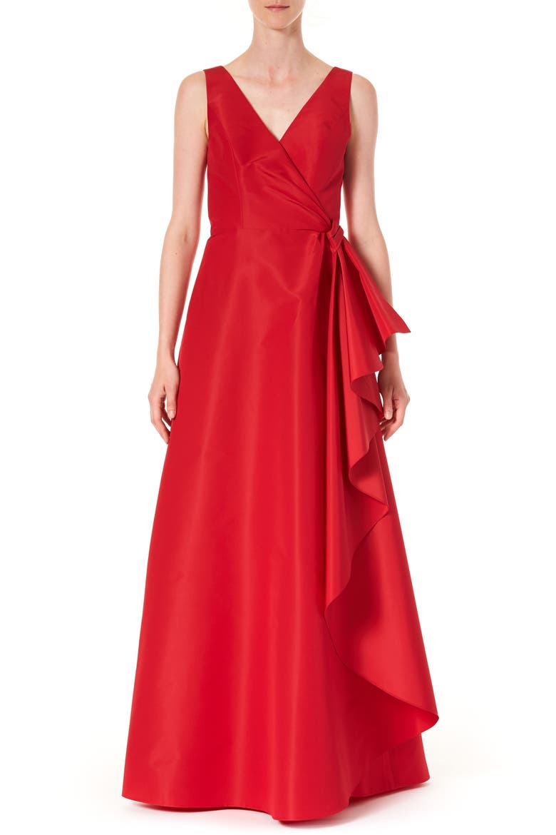 Ruffle Panel A-Line Silk Gown, Main, color, ICON RED