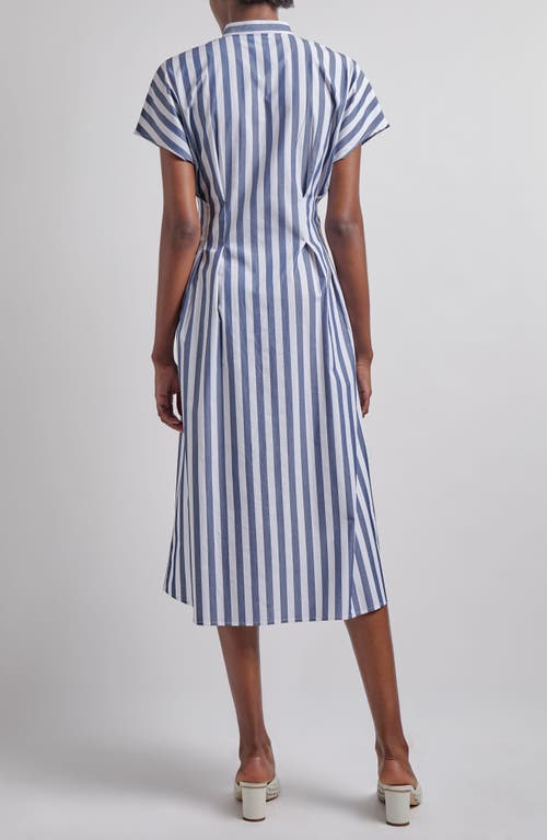 Misook Stand Collar Button Front Midi Dress In Dark Navy/white