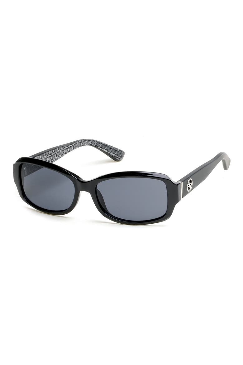 55mm Rectangular Sunglasses, Main, color, SHINY BLACK / SMOKE