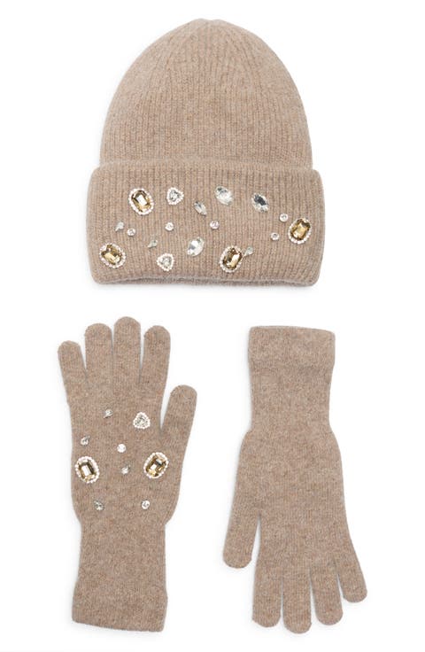Rhinestone Beanie & Gloves Set