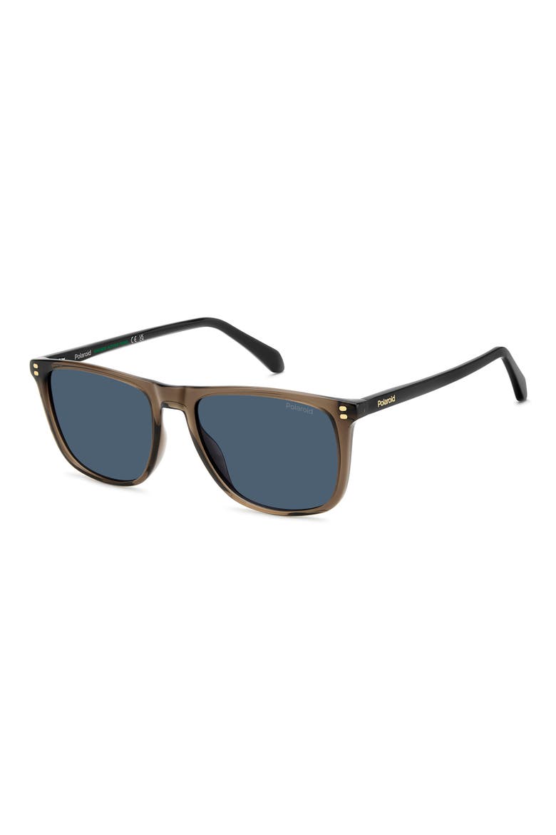 55mm Polarized Rectangular Sunglasses, Alternate, color, BROWN/ BLUE PZ