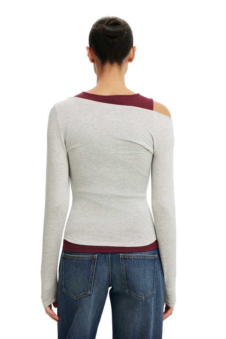 Women's Morgan Layered Long Sleeve, Alternate, color, Grey Marle Sour Cherry