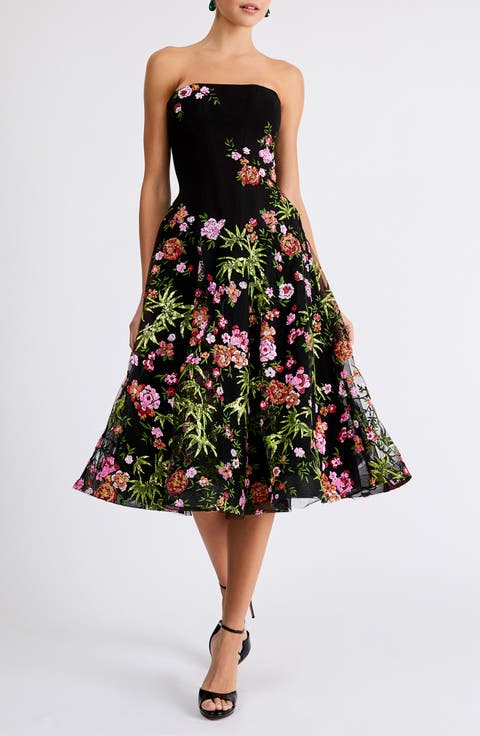 Blair Sequin Floral Strapless Tulle Cocktail Dress