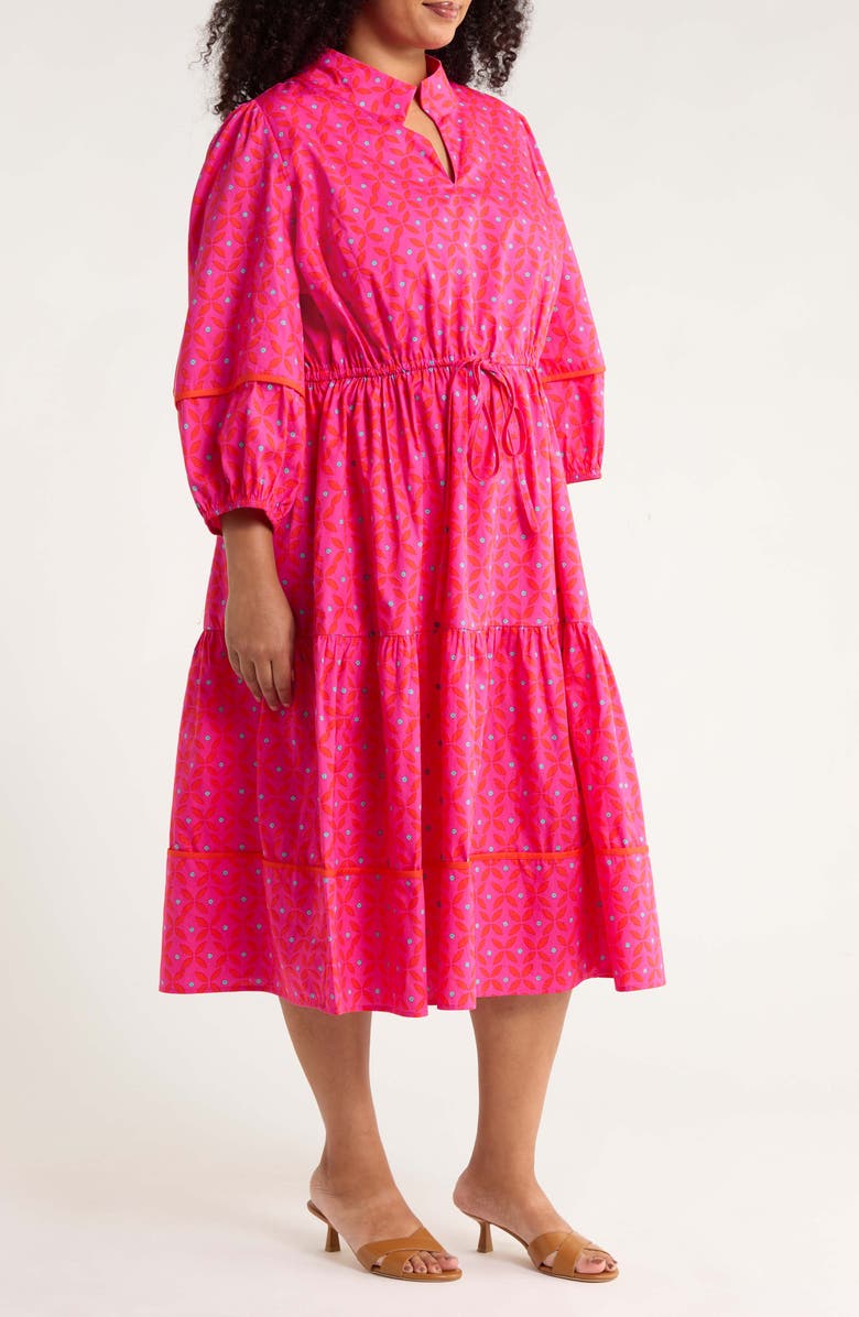 SUGARLIPS Vaila Floral Puff Sleeve Tiered Cotton Dress, Alternate, color, Fuchsia-Red-Multi