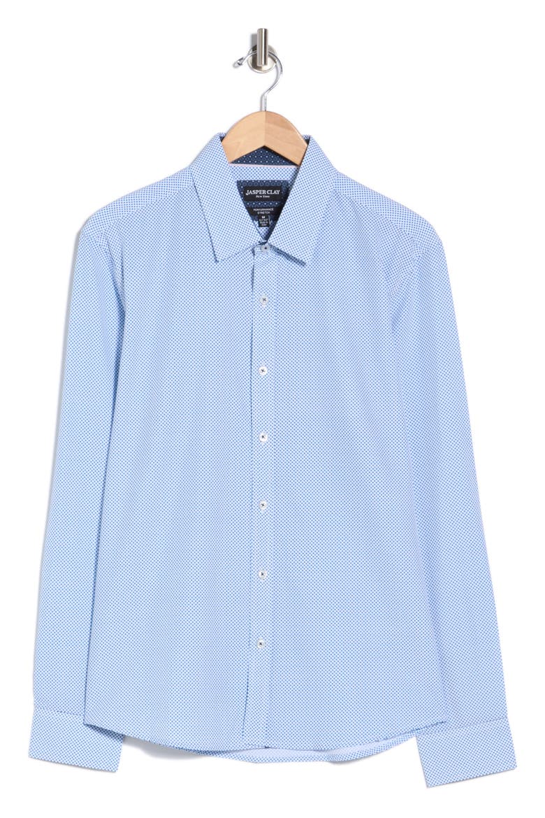 Printed Performance Long Sleeve Button-Up Shirt, Alternate, color, WHITE