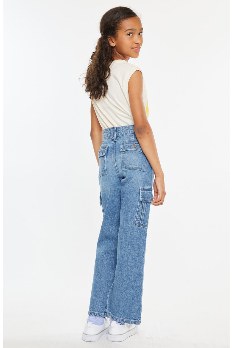 Bay High Rise Slim Straight Cargo Pants, Alternate, color, Medium Wash
