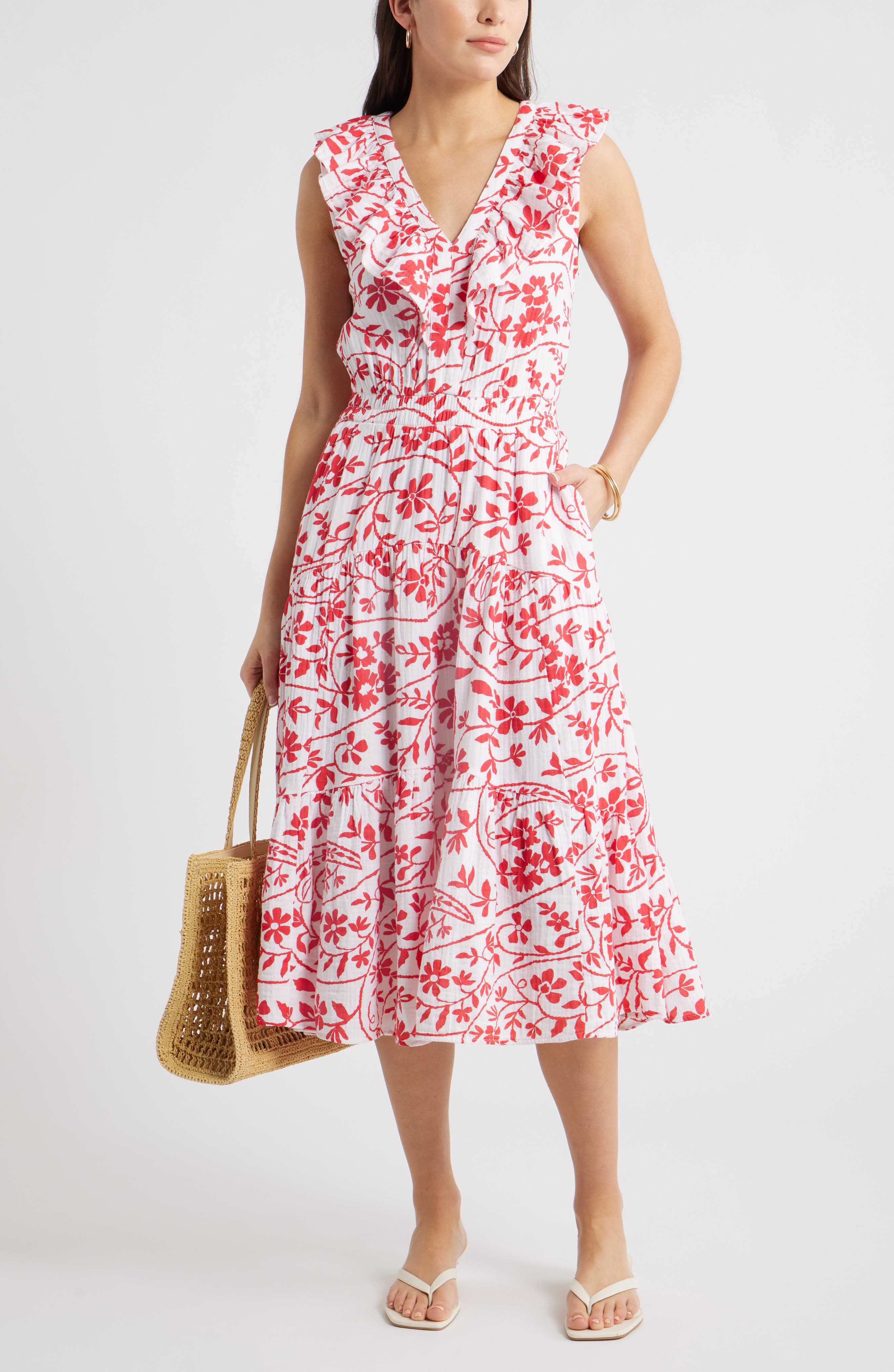 WHITE- RED FLOWER PAISLEY