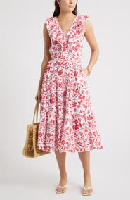 Caslon® Ruffle Sleeveless Tiered Cotton Midi Dress