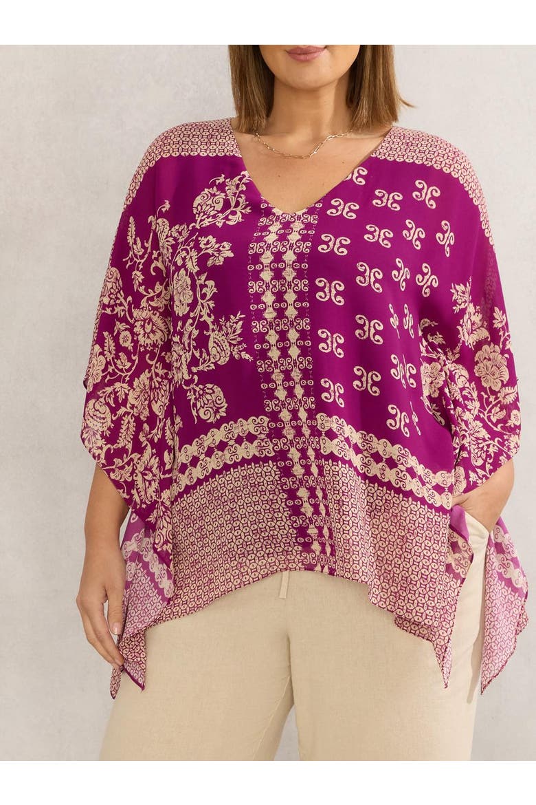 Bandana Print Chiffon V-Neck Top, Alternate, color, Magenta
