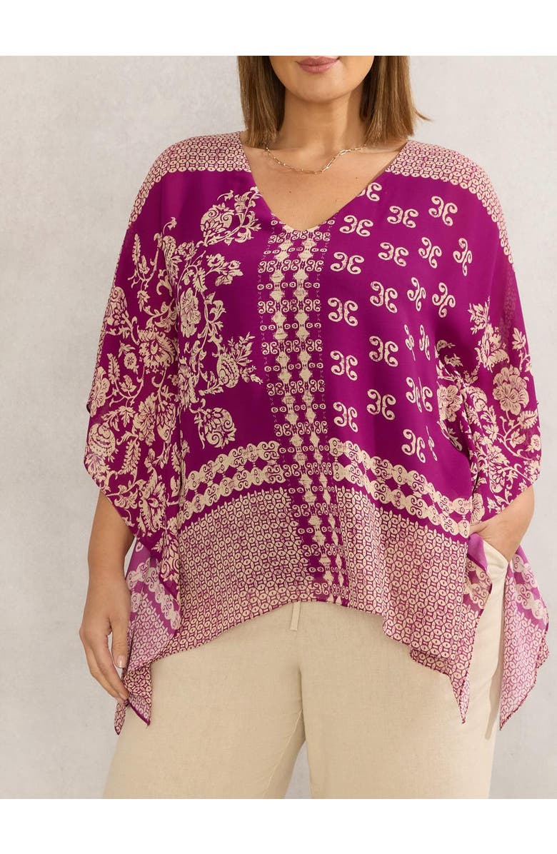 Live Unlimited Bandana Print Chiffon V-Neck Top, Alternate, color, Magenta