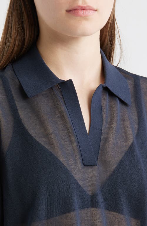 Theory Puff Sleeve Crepe Knit Polo In Multi