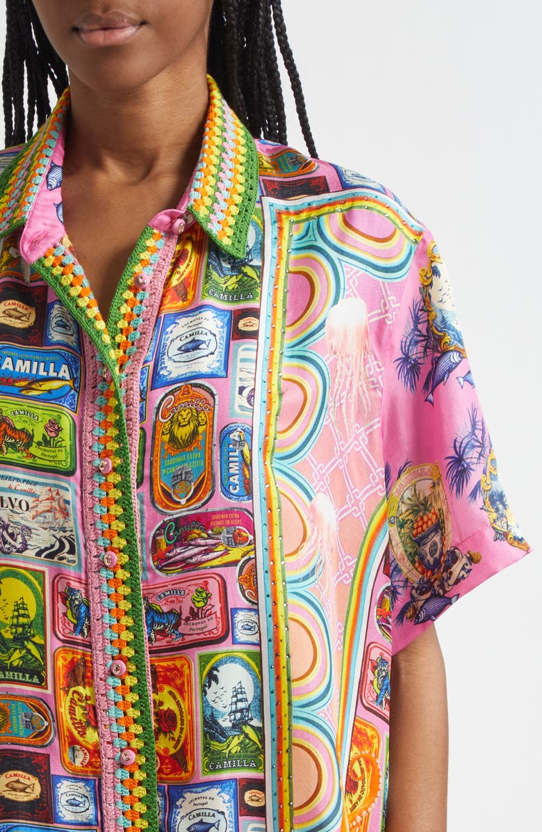 Camilla Salty Splendor Crystal Embellished Silk Shirt, Alternate, color, Salty Splendour