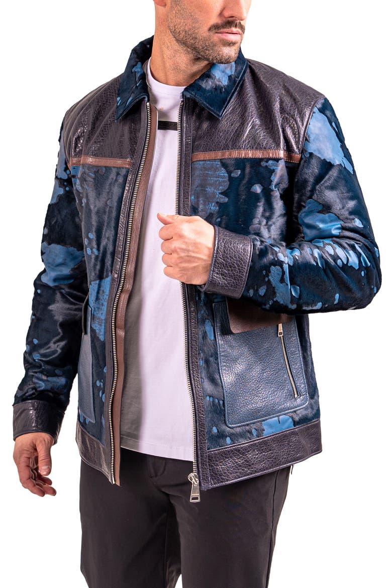 Resistance1018 Colorblock Genuine Calf Hair & Leather Jacket, Alternate, color, BLACK