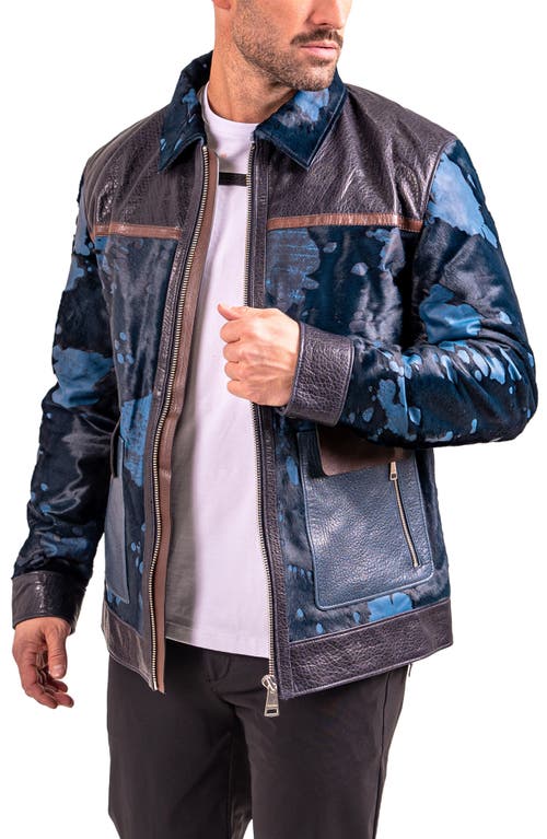 Maceoo Resistance1018 Colorblock Genuine Calf Hair & Leather Jacket