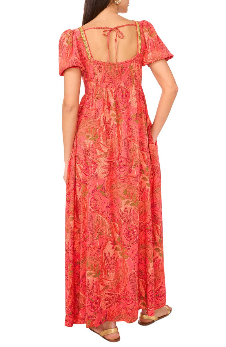 Vince Camuto Square Neck Puff Sleeve Empire Waist Maxi Dress, Alternate, color, Orange Multi