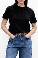 MANGO Embroidered Openwork Cotton T-Shirt