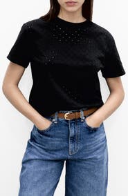 MANGO Embroidered Openwork Cotton T-Shirt