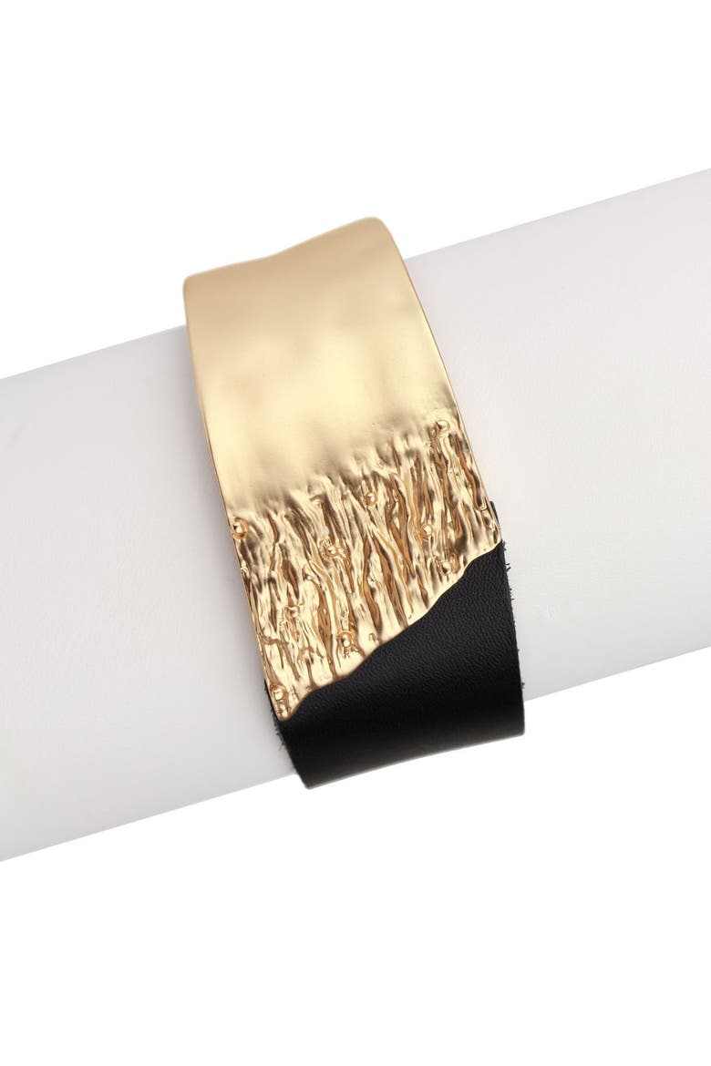 Wild Ways Metal & Leather Bracelet, Alternate, color, GOLD
