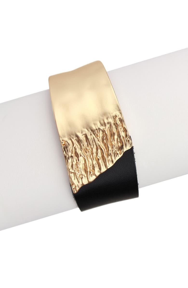 SAACHI Wild Ways Metal & Leather Bracelet, Alternate, color, Gold