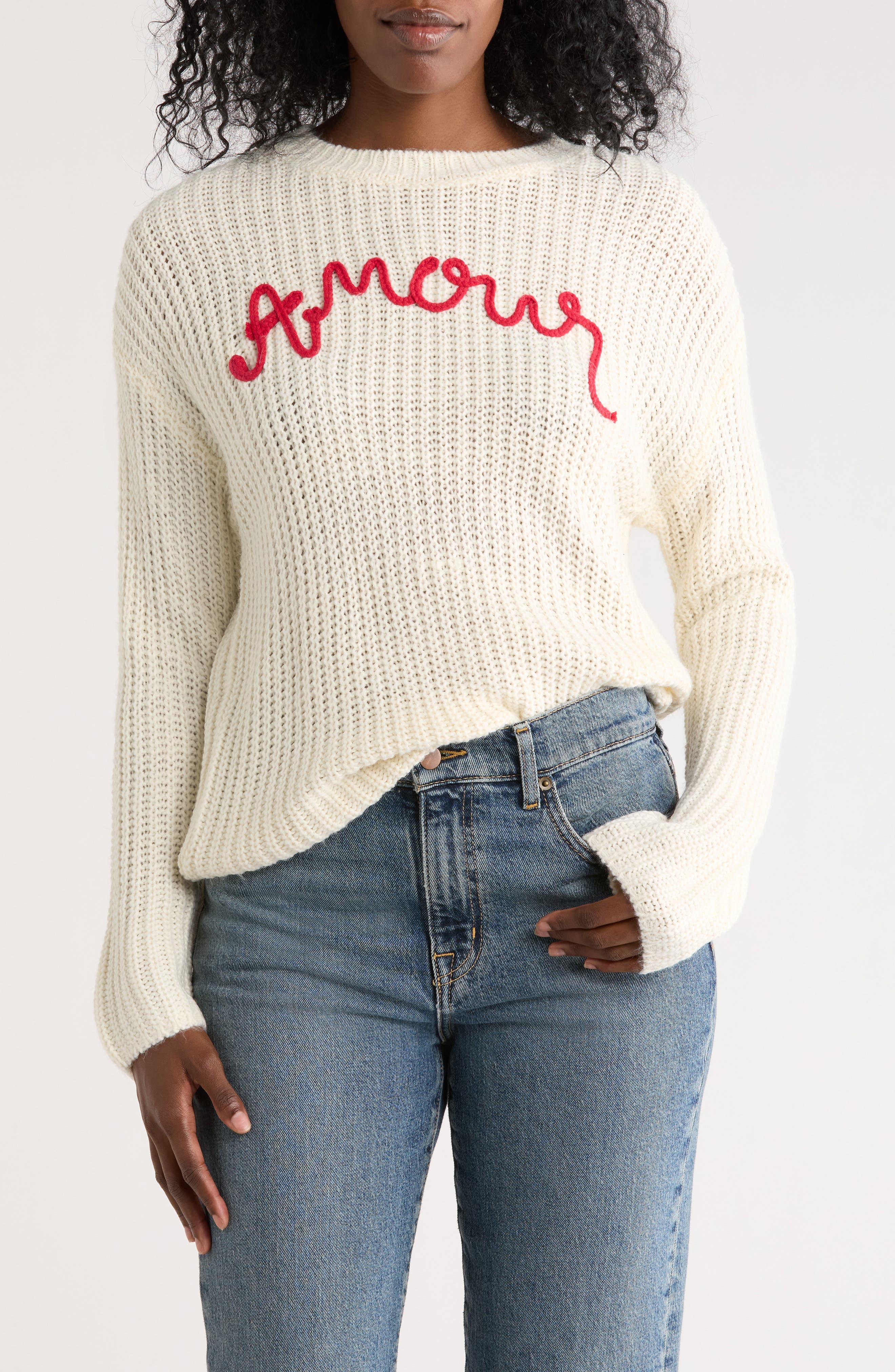 Nicole Miller Amour Embroidered Pullover Sweater