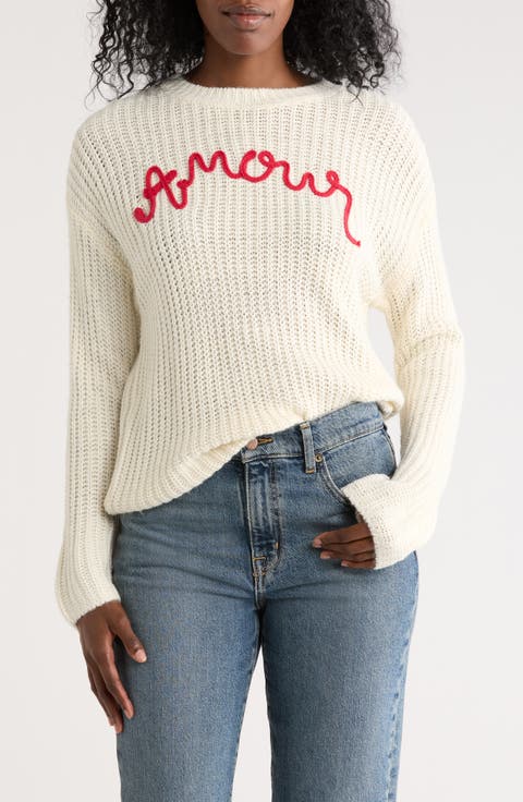 Amour Embroidered Pullover Sweater