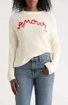 Nicole Miller Amour Embroidered Pullover Sweater