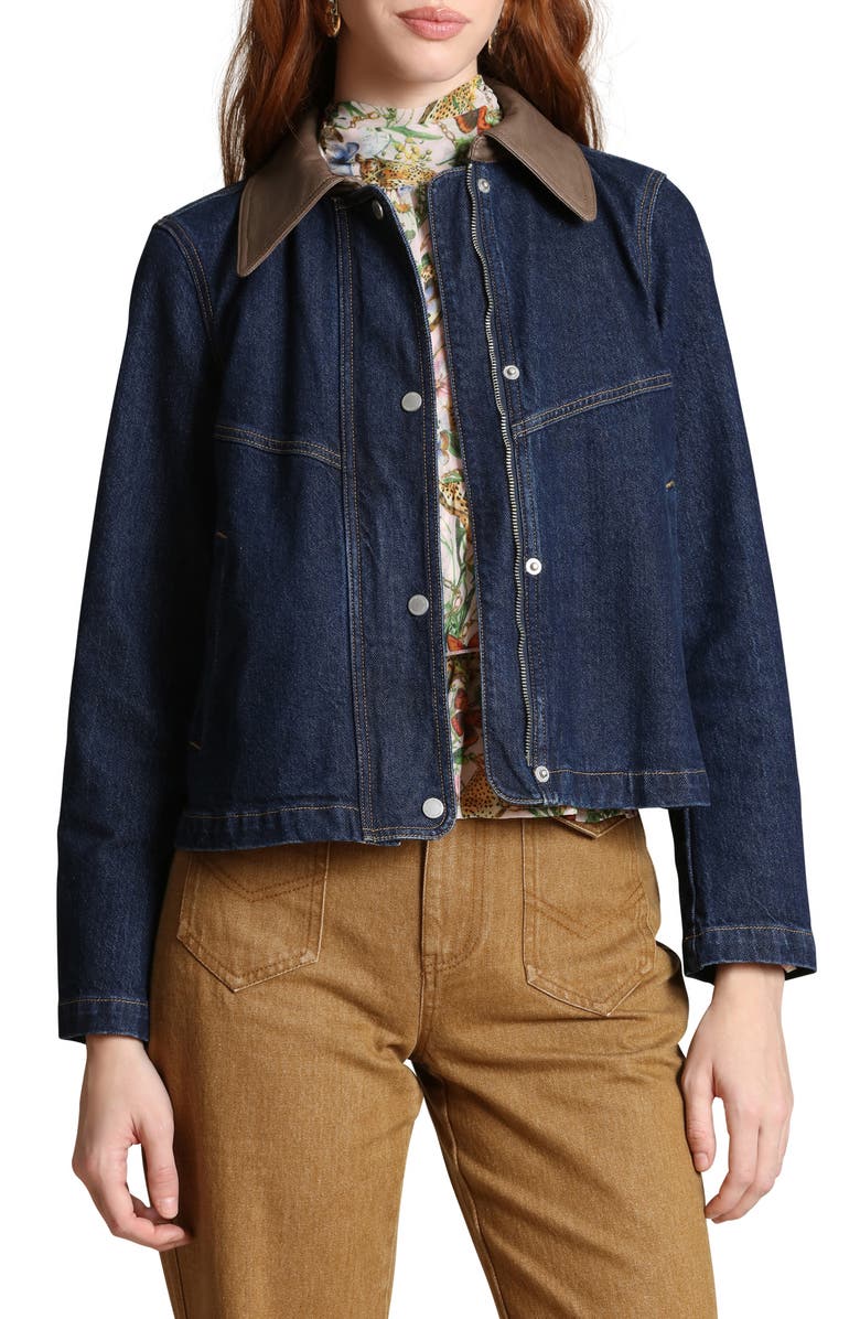 Avec Les Filles Stretch Denim Cape Jacket, Alternate, color, Raw Indigo