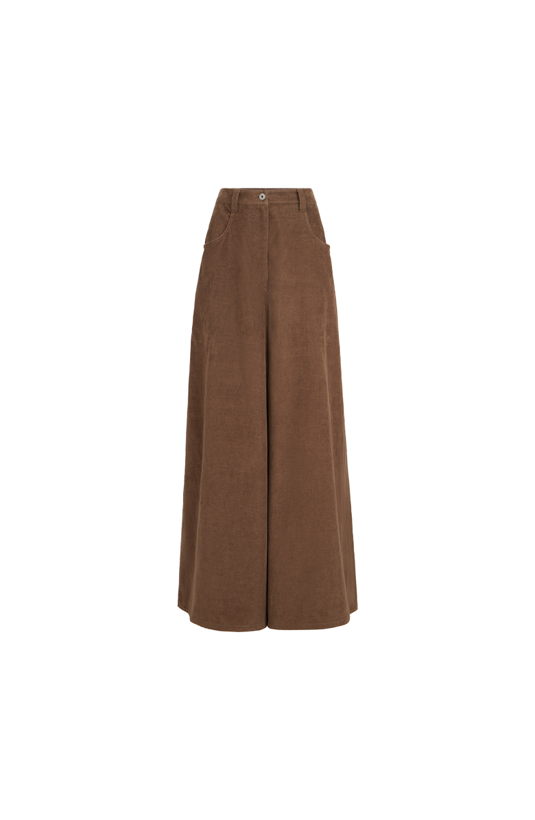 Brunello Cucinelli Stretch cotton and cashmere corduroy five-pocket maxi trousers with monili, Alternate, color, Cigar