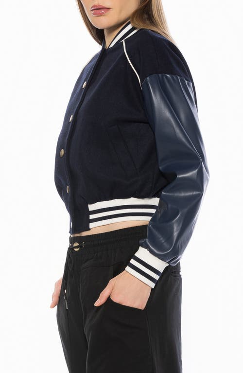Alexia Admor Ciela Varsity Bomber Jacket In Blue