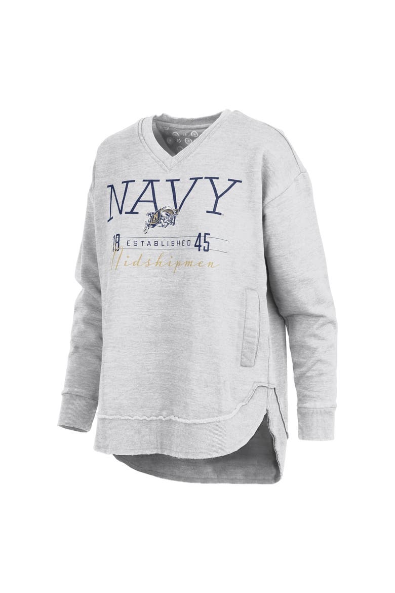 Women's Pressbox  Heather Gray Navy Midshipmen Marcus East Hall Poncho V-Neck Sweatshirt, Alternate, color, Heather Gray