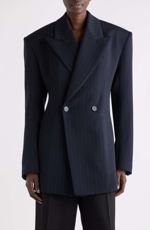 Pinstripe Double Breasted Wool Blazer