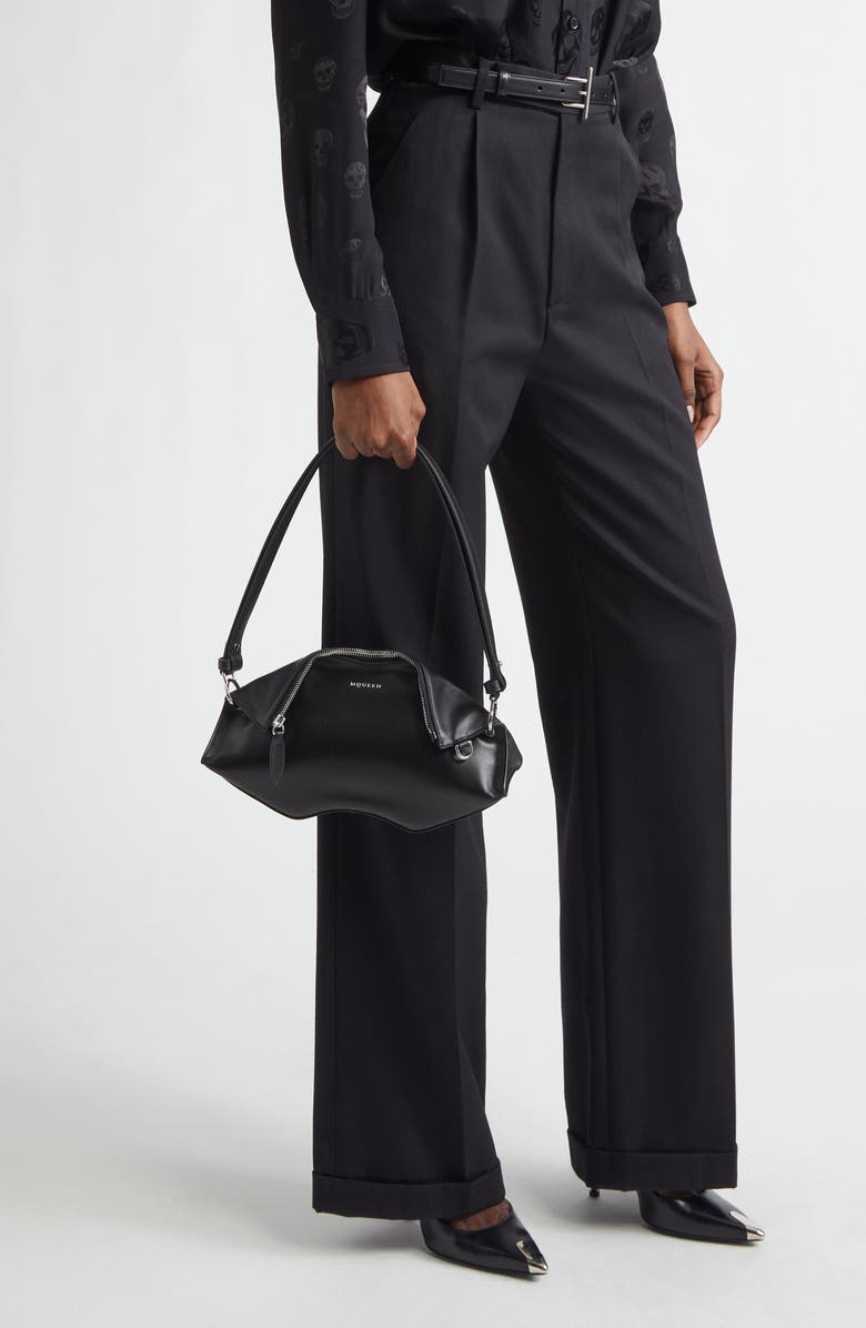 McQueen Manta Leather Clutch, Alternate, color, Black/ Silver