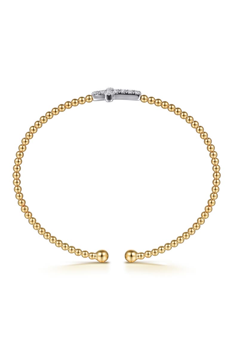 Diamond Cross Beaded Cuff Bracelet, Alternate, color, 14K YELLOW/ WHITE GOLD