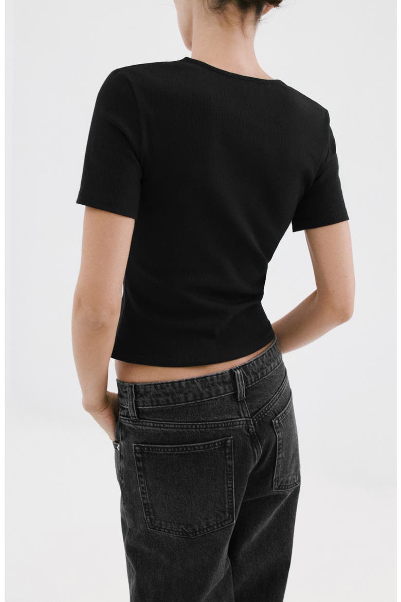 Lace Trim Rib Knit Crop Top, Alternate, color, BLACK