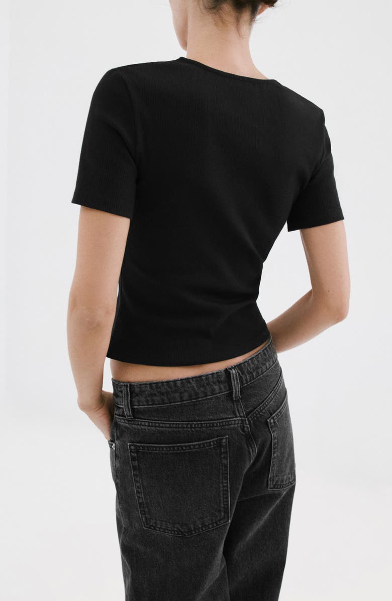 MANGO Lace Trim Rib Knit Crop Top, Alternate, color, 