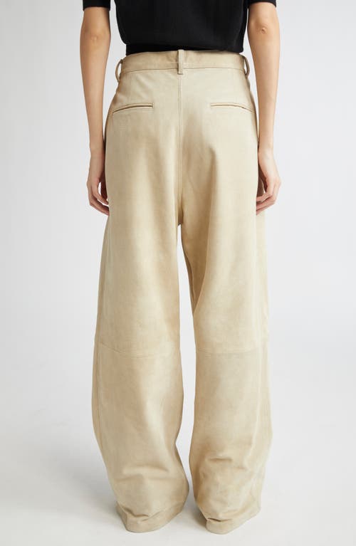 R13 Pleated Wide Leg Suede Pants In Neutral