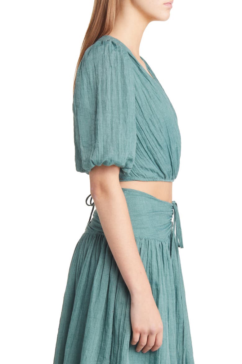 Puff Sleeve Wrap Crop Top, Alternate, color, GREEN