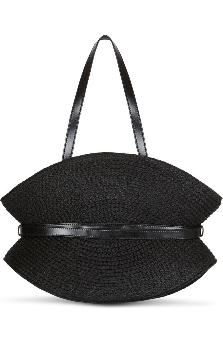 Balmain Shuffle Medium bag in calfskin leather and raffia, Alternate, color, Black