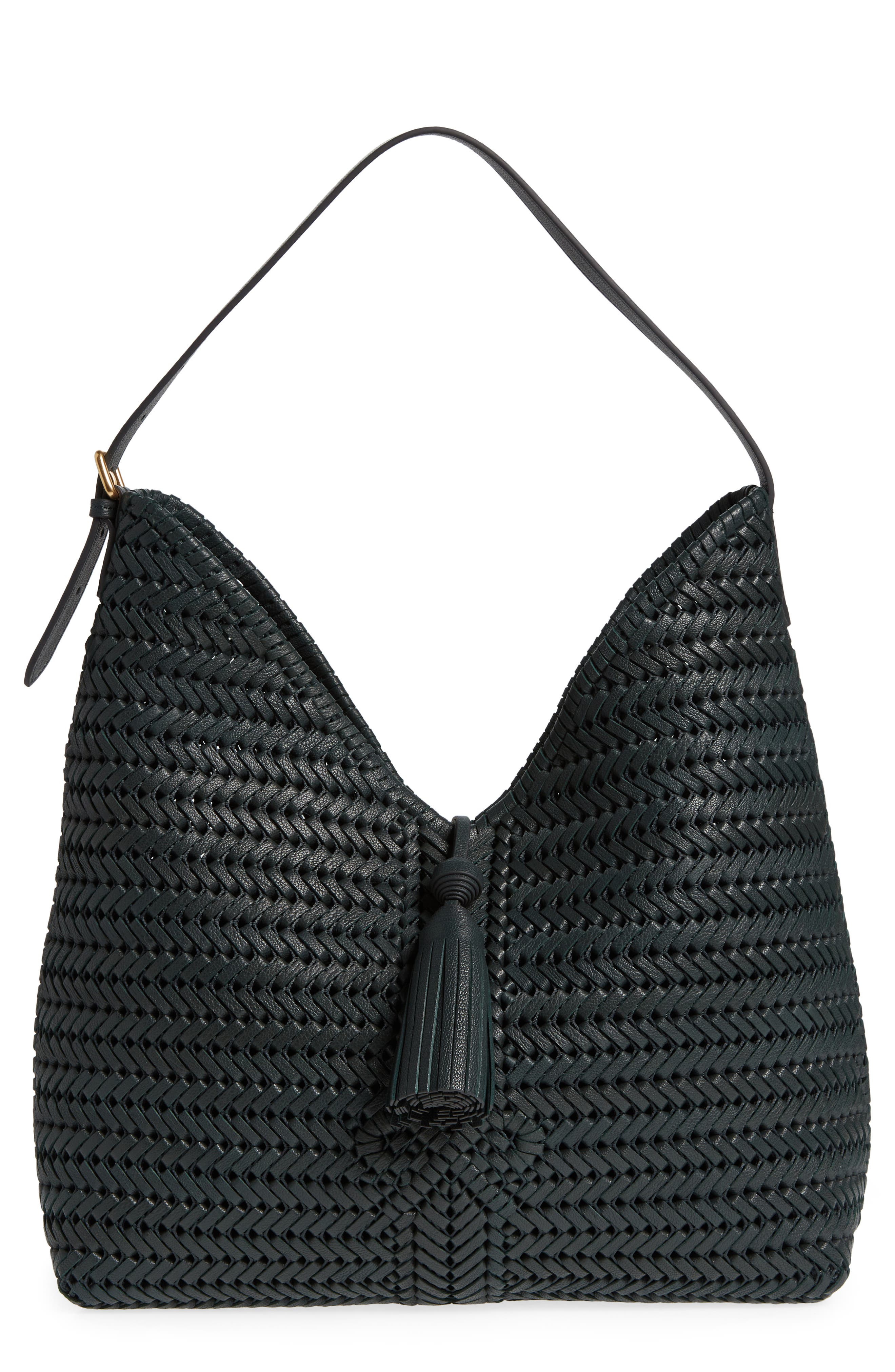 Anya Hindmarch Neeson Tassel Woven Leather Hobo Bag, Main, color, 
