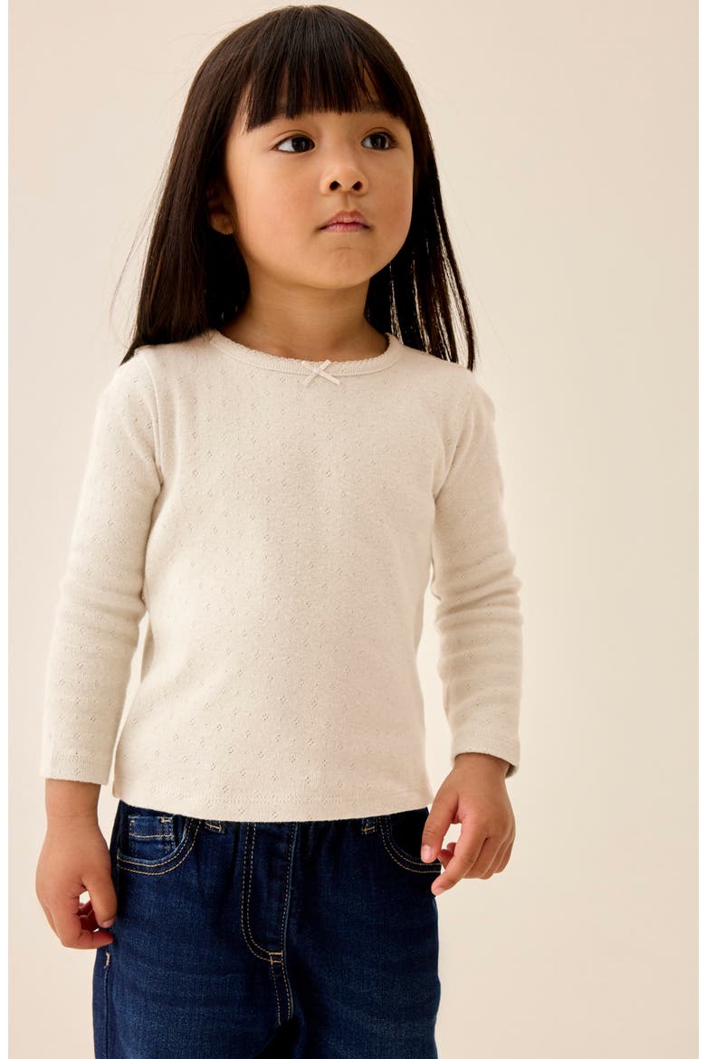 Kids' Long Sleeve Cotton Pointelle Top, Alternate, color, WHITE