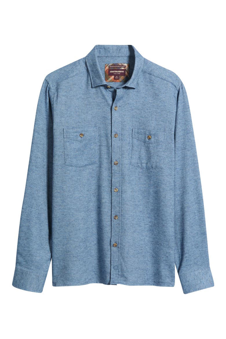 Heathered Cotton Button-Up Shirt, Main, color, BLUE