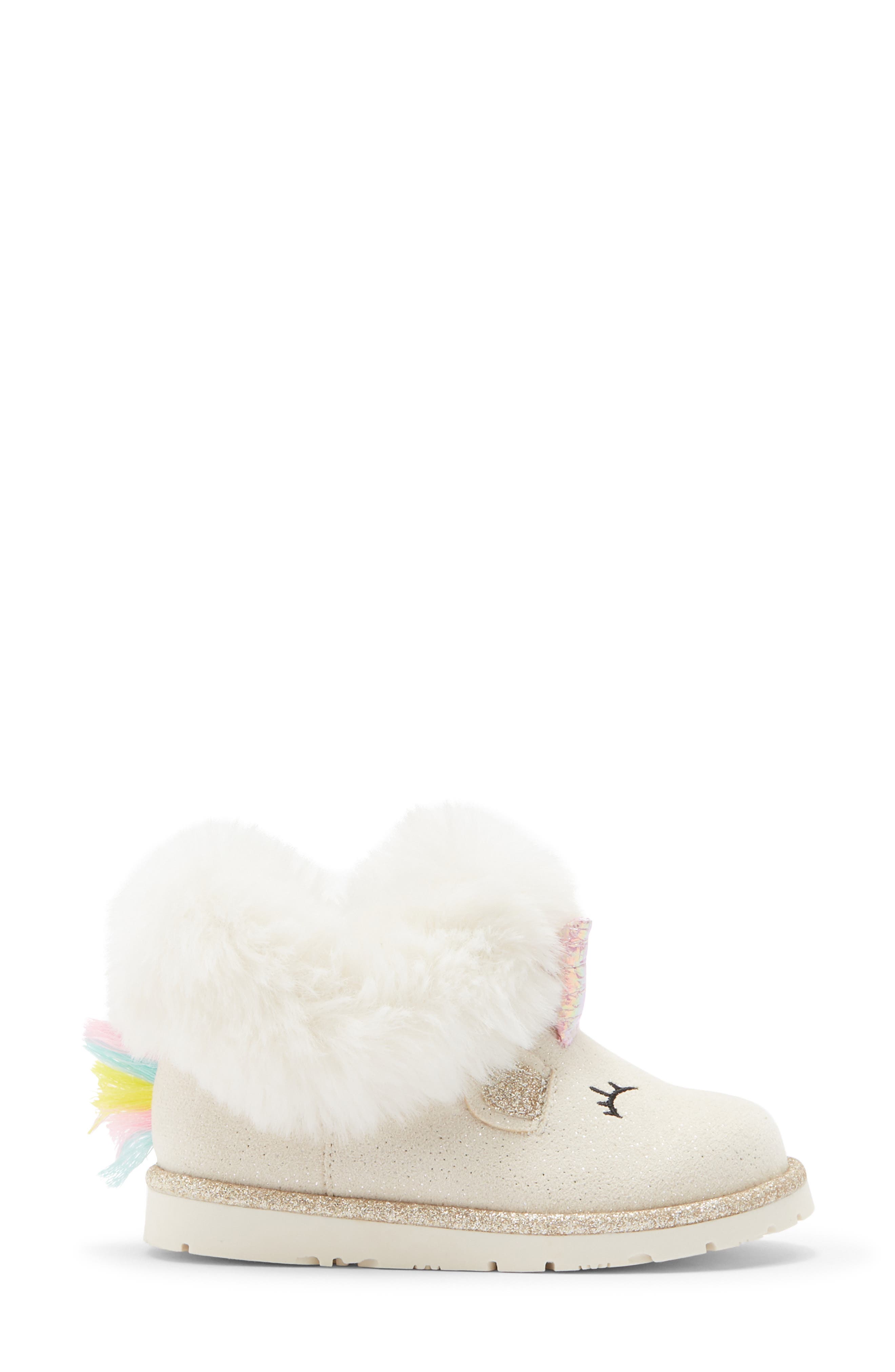 Kids' Faux Fur Unicorn Cozy Boot, Alternate, color, WHITE
