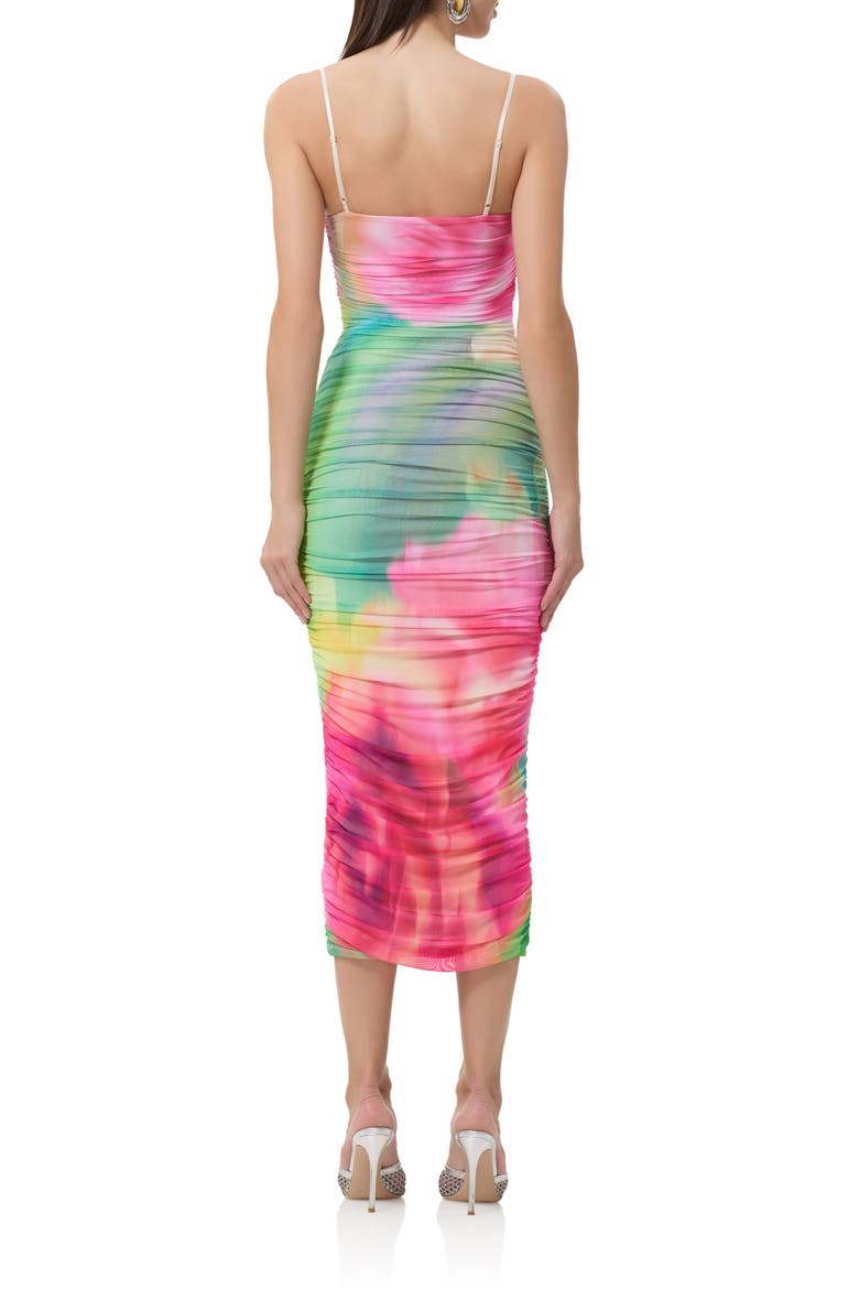 Hazel Ruched Mesh Midi Dress, Alternate, color, GREEN ROSE