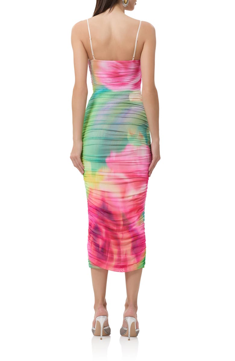 AFRM Hazel Ruched Mesh Midi Dress, Alternate, color, Green Rose