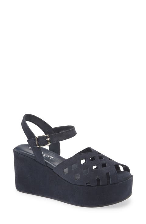 Jaymie Ankle Strap Peep Toe Platform Wedge Sandal (Women)